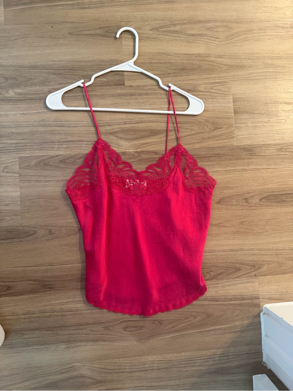 Pink Lace-Trim Satin Cami with Spaghetti Straps silk